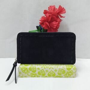 Lucky Brand Black Suede Zip Around Credit Card Wallet
